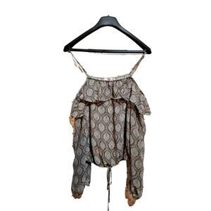 BUCKLE Willow & Root OFF SHOULDER lined CHIFFON Cropped Top Brown & Greenish M